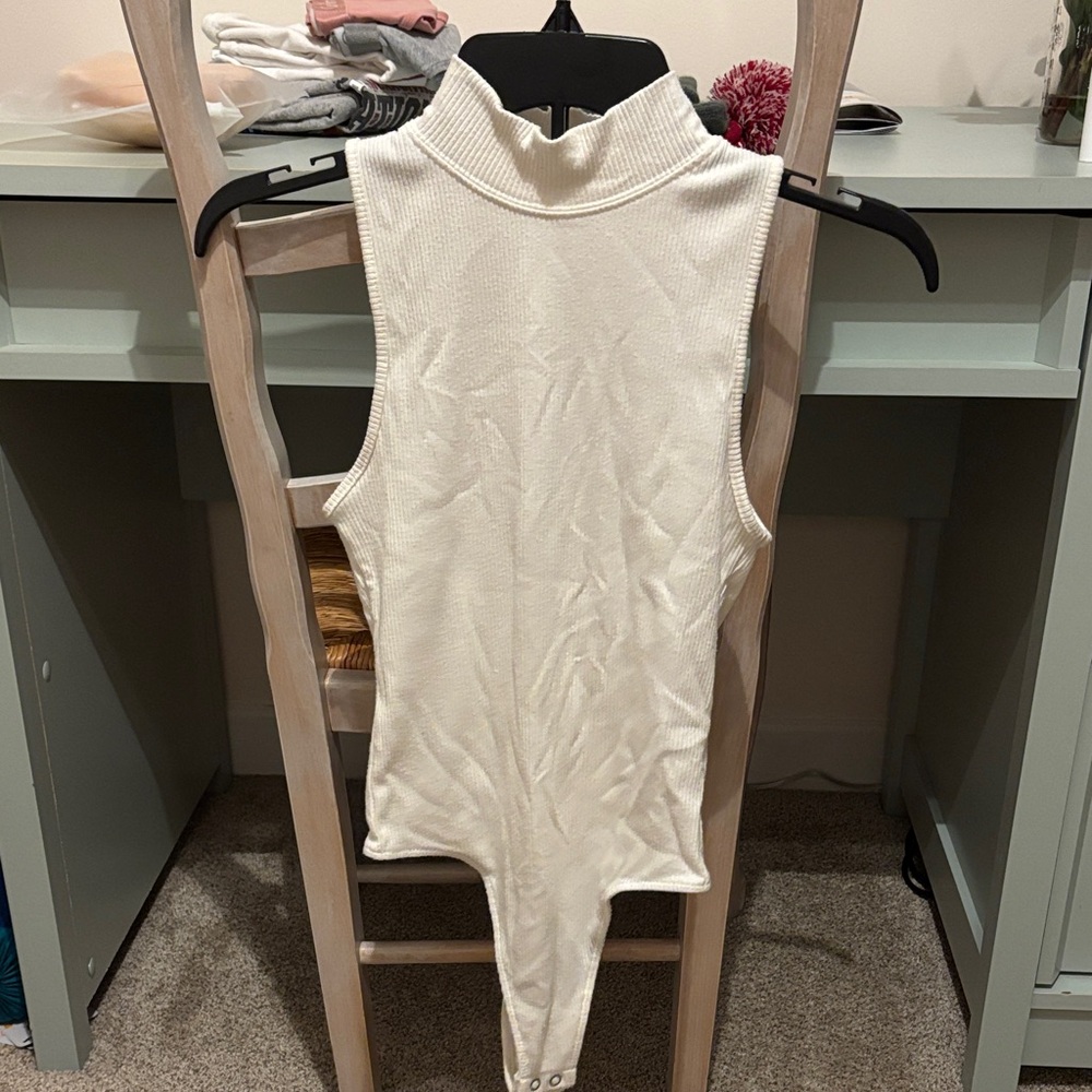Aerie Cream Ribbed Turtleneck Bodysuit